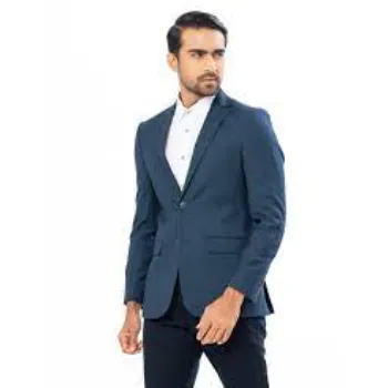 Blue Textured Business Formal Blazer